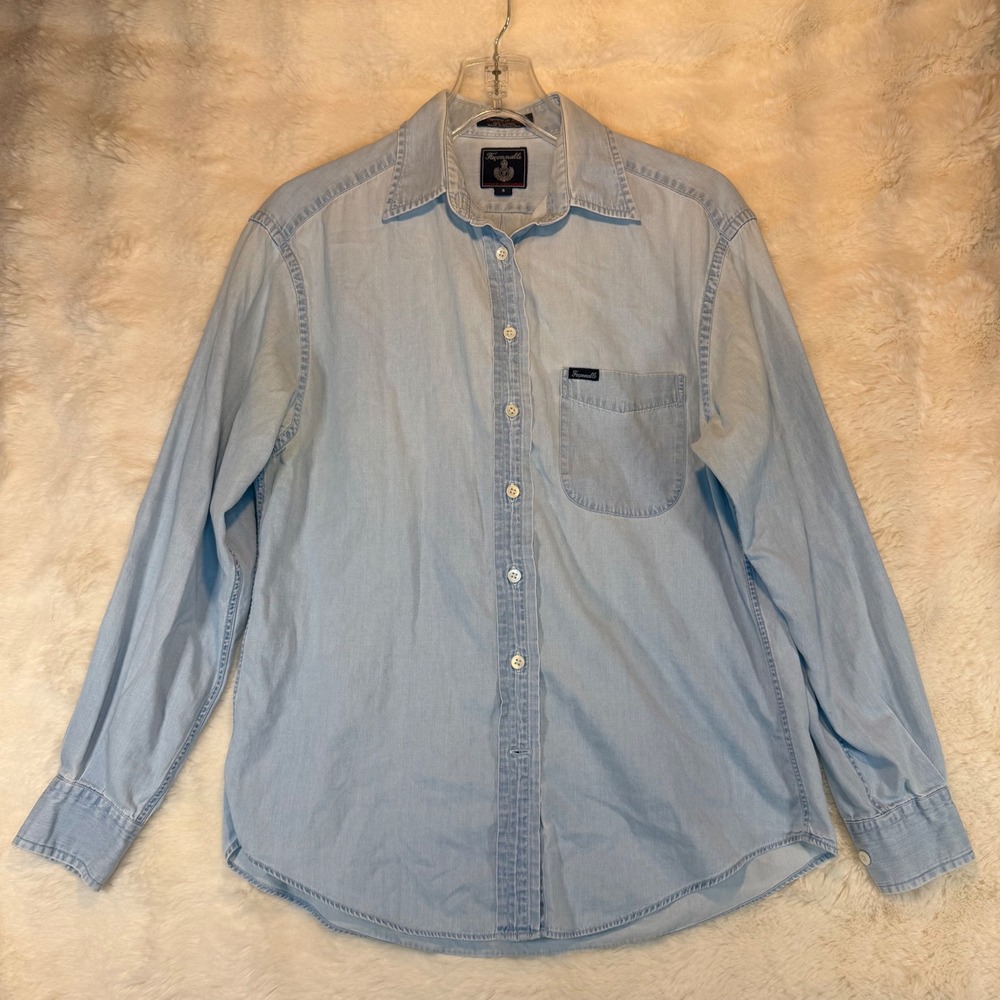 Faconnable women Light Wash Denim Button Down Shirt Small Blue‎ Albert Goldberg - Picture 3 of 8